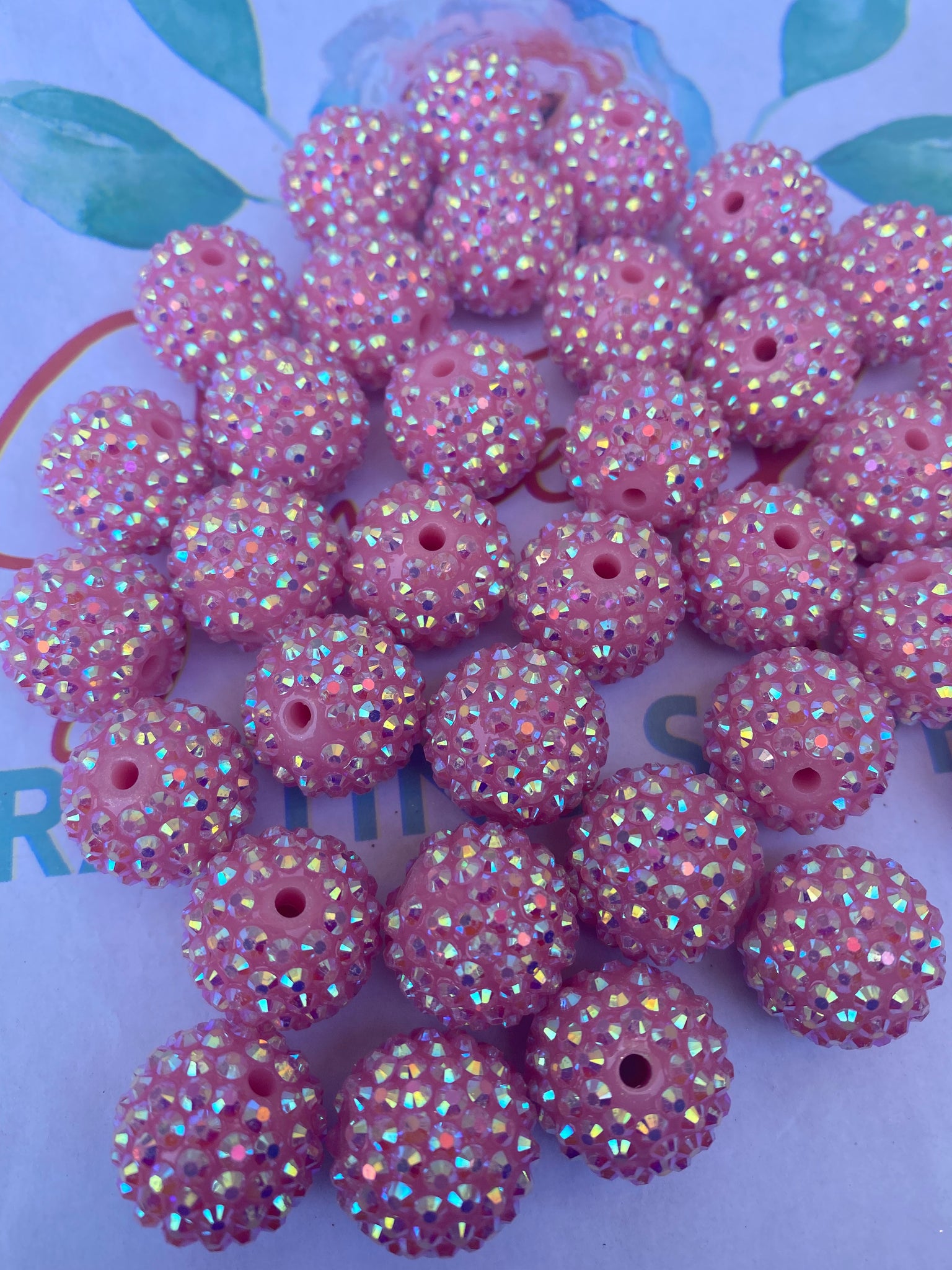 Pink Rhinestoned Bubblegum Bead