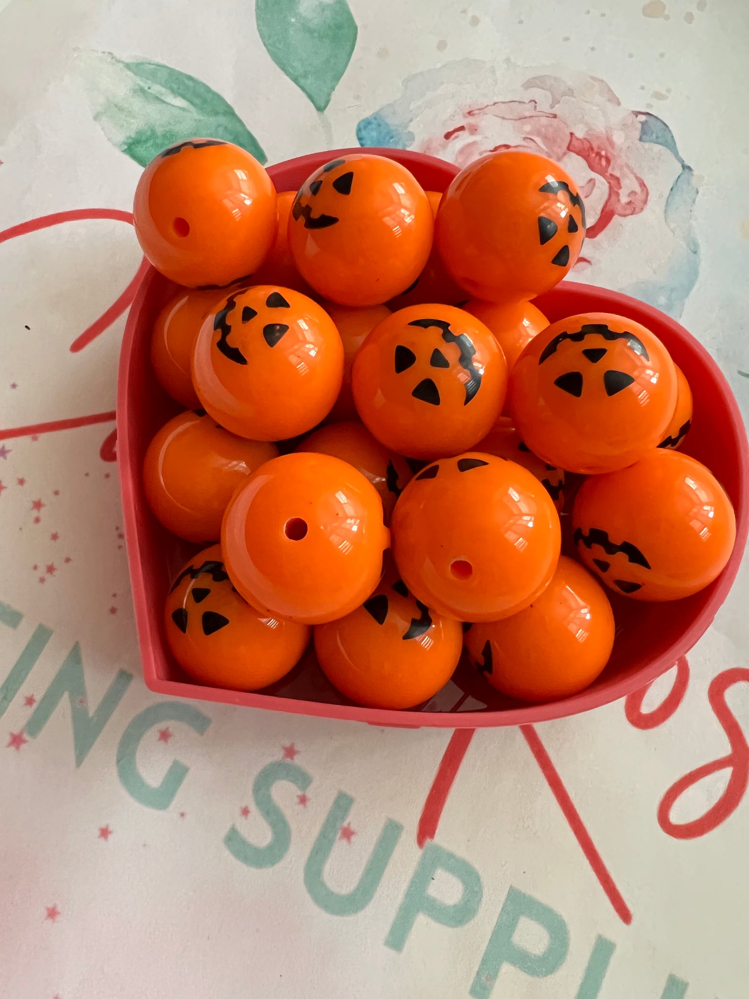 Orange Jack-o-lantern bead