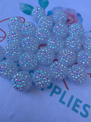White Rhinestoned Bubblegum Beads