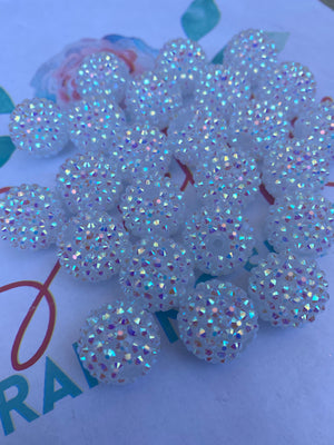 White Rhinestoned Bubblegum Beads